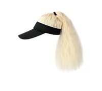 Perruque for femme bonnet tricoté, bonnet tricoté, perruque de chapeau for femme, casquette de baseball avec extensions de cheveux synthétiques bouclés, queue de cheval, chapeau de soleil avec cheveux