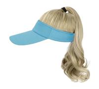Perruque for femme bonnet tricoté, bonnet tricoté, perruque de chapeau for femme, casquette de baseball avec extensions de cheveux synthétiques bouclés, queue de cheval, chapeau de soleil avec cheveux