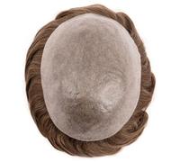 Perruque for homme en cheveux humains PU, boucle en V, 0,12 mm, durable, aspect naturel (ondulation de 30 mm). Hairline Fine(7"x9")