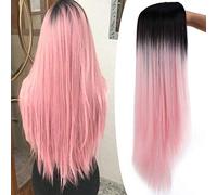 Perruque Frange Dorée Teinte Longue Perruque De Cheveux Raides Femmes Naturel Dégradé De Couleur Résistant À La Chaleur Synthétique Perruque Gris Perruques Pour Femmes (T6 188)