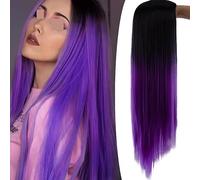 Perruque Frange Dorée Teinte Longue Perruque De Cheveux Raides Femmes Naturel Dégradé De Couleur Résistant À La Chaleur Synthétique Perruque Gris Perruques Pour Femmes (T6 184)