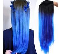 Perruque Frange Dorée Teinte Longue Perruque De Cheveux Raides Femmes Naturel Dégradé De Couleur Résistant À La Chaleur Synthétique Perruque Gris Perruques Pour Femmes (T6 183)