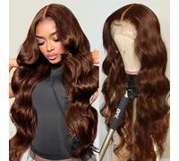 Perruque frontale en cheveux humains naturellement ondulés, brun chocolat, 13 x 6 cm, perruque brésilienne avec boucles naturelles, filet transparent HD, pointes décolorées, sans colle. Sublimez votre