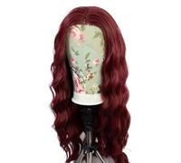 Perruque Frontale En Dentelle HD 13x4 for Femmes, Perruques Synthétiques Longues Ondulées D'aspect Naturel Faciles À Porter De 26 Pouces Effet naturel et Volumineux(Burgundy,24 inch)