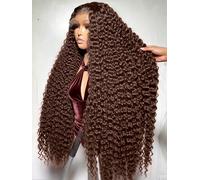 Perruque frontale en dentelle HD 13x6, 40-42 pouces, brun chocolat, ondulation profonde, bou birmane, perruque frontale en dentelle transparente 13x4, cheveux humains colorés brun pour femmes, 13x