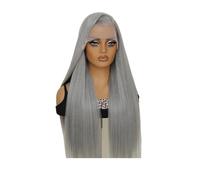 Perruque frontale en dentelle HD 30 pouces 13x4, longue et lisse, sans colle, pré-épilée, résistante à la chaleur, for un usage quotidien Postiche Cheveux Femme(Grey)