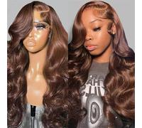 Perruque frontale en dentelle marron chocolat transparent HD 13 x 6 Lace Frontal Wig Cheveux humains ondulés 4 x 4 15 x 5 cm Pré-bouclée (200 %, 33 x 100 cm)