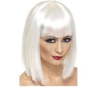 Perruque Glam Courte Avec Frange Blanche - Blanche Blanc G