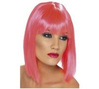 Perruque Glam Courte Avec Frange Rose - Rose rose
