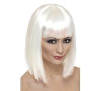 Perruque Glam Courte Avec Frange Blanche - Blanche Blanc G