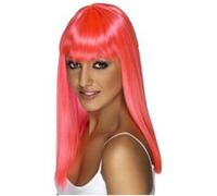Smiffys Perruque glamourama, rose fluo, cheveux longs, lisses avec frange Halloween