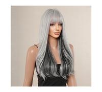 Perruque Gris bleu Ombre synthétique Cosplay perruques longue perruque de cheveux naturels ondulés avec une frange for les femmes perruques de fibres résistantes à la chaleur Perruques Cheveux