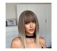 Perruque Gris Blonde Court Bob Ombre Perruques Synthétiques Moyenne Droite Cendre Cosplay Cheveux avec Une Frange for Les Femmes Afro Naturel Résistant À La Chaleur Perruques Cheveux