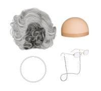 Perruque Grise 1 Pièce, Vieille Dame, Cheveux Courts Bouclés, Accessoires De Perruque De Cosplay, Cheveux Bouclés Ondulés, Perruque De Costume De Fête De Vacances