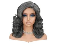 Perruque grise de 16 pouces for femmes noires, perruques synthétiques HD sans colle, cheveux ondulés de 22 pouces Effet naturel et Volumineux