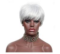 Perruque Grise Perruque Pour Femmes Noires, Perruques Courtes En Fibre Synthétique Haute Température Frange Oblique Perruques Droites Synthétiques Mignonnes Naturelles Pour La Fête Quotidienne Hallow