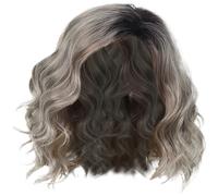 Perruque grise, perruques grises bouclées tendance de 12, 6 pouces, perruques courtes naturelles pour femmes, perruque en fibre douce à haute température avec frange diagonale, cheveux courts pour fem