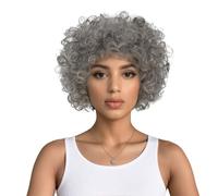 Perruque Grise Pour Femme Âgée - Perruque Courte, Bou Et Ondulée Avec Frange - 12 Pouces - Synthétique Et Résistante À La Chaleur - Idéale Pour Cosplay Et Soirées Costumées