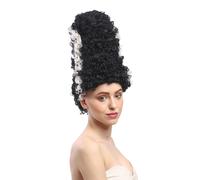 Perruque Halloween Femme Mariée Frankenstein Mariée Beehive Noir Blanc Chapelet