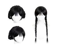 Perruque Halloween Femme, Perruque Femme Naturelle, Perruques Mercredi Avec Franges Perruques Noire Cosplay Famille pour Fille Femmes Cadeau de Fête (Noir)