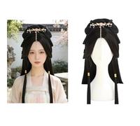 Perruque Hanfu de style chinois traditionnel tressé chignon avec glands de perles noir longue droite femme cosplay geisha bandeau accessoire de cheveux vintage for femme