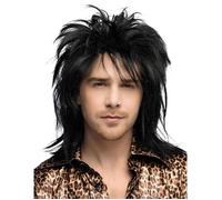 PERRUQUE HARDROCKER SAUVAGE NOIR ANNÉES 80 HOMME