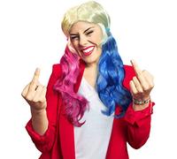 Perruque Harley Quinn Blonde avec des tresses bleues et roses - comme complément parfait pour votre costume de Harley Quinn