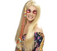 Perruque Hippie 1960s 70s Adultes Déguisement Long Droite Noir Blond
