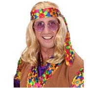 W WIDMANN MILANO Party Fashion - Perruque Hippie Dude, avec bandeau coloré, perruque à cheveux longs, Flower Power