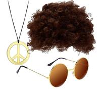 Perruque hippie et lunettes de soleil Ensemble de costume hippie Funky Afro Wig Lunettes de soleil Collier, comprend une perruque afro | Lunettes de soleil, collier disco, articles de fête années 50/6