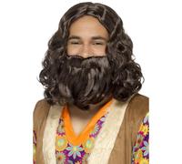 Perruque Hippie Hommes 60s 70s Déguisement Accessoire Perruque+Barbe Jésus Kit