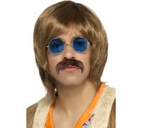 Perruque Hippie + Tash + Lunettes Adultes 60s Chanteur Kit Bruns Homme