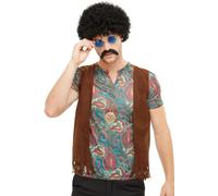 Perruque Hippie + Tash + Lunettes Déguisement Adulte Kit 60s 70s Disco Rétro