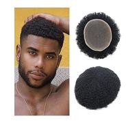 Perruque Homme Afro Kinky Curly Men's Toupee 8 "x10" Full French Lace Base Hairpiece Natural Hairline Human Hair Replacement Units # 1B 4mm Curly Hair System Postiche Perruques pour Hommes