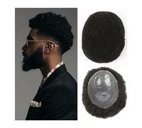 Perruque Homme Afro Toupee for hommes Full Thin Skin PU Base Hair Pieces Perruques de cheveux humains 8x10 pouces Prothèse de cheveux masculins 6mm Kinky Curly Hair Men's Toupee Postiche Perruques pou