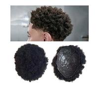 Perruque Homme Afro Toupee for hommes noirs 0.04-0.06mm Full PU Skin 6" Kinky Curly Real Human Hair Piece Hommes Remplacement Postiche 4mm Wave Hair Men's Toupee Postiche Perruques pour Hommes(1pc Tou
