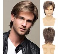 Perruque Homme Blonde mixte Marron Courte Perruque Cheveux en Couche Résistante à La Chaleur Perruque Masculine Synthétique Cosplay Fête Halloween