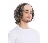 Perruque Homme Carnaval Opa Professeur Demi Chauve Papy Long Gris Moucheté Fou