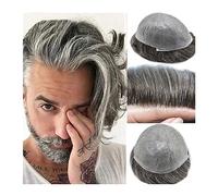 Perruque Homme Cheveux humains indiens Toupet for hommes 0,03-0,04 mm Peau fine PU Base Système de remplacement des cheveux Postiches 10 "x8" Vague naturelle 1B Mixte 40% Cheveux blancs gris Postiche