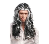 Perruque Homme Halloween Carnaval Long Fou Noir Gris Mèches Vampire Dracula