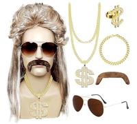 Perruque homme mulet, Lot de 6 Perruque Ryan Set, Mulet Homme Perruque,Annee 80 Perruque,Coupe Mulet Homme Perruque, pour Concerts de Rap, Bad Taste Party, accessoire pour fête à thème ou carnaval