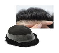 Perruque Homme Toupet en cheveux humains for homme Centre de dentelle française avec 2,5 cm de poly transparent autour, pièce de cheveux for homme légèrement ondulée 120% de densité Toupet for homme