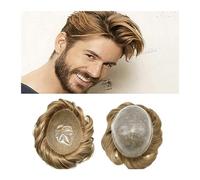 Perruque Homme Toupet for homme Doux Vrais cheveux européens 0,1-0,12 mm Silicone Durable Tout PU Injecté Base 6 pouces Cheveux courts 120% Densité Hommes Toupet Système de cheveux humains Postiche Pe