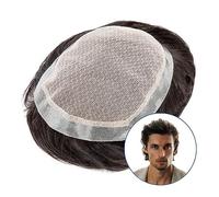 Perruque Homme Toupet for hommes Cheveux humains indiens 6 pouces Système de remplacement de cheveux for hommes Base en dentelle de soie respirante et système de morceaux de cheveux en peau PU for hom