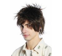 Perruque Hommes Femmes Court Perruque Wilde Mèches 80s Retro Brun Moyen