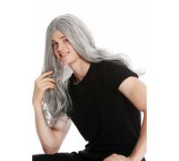 Perruque Hommes Femmes Long Fou Crête Moyen Heavy Metal Rocker Vieux Gris