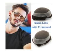 Perruque, Hommes perruque cheveux humains toupet noeud fort australie base suisse dentelle Center avec Transparent Durable prothèse de cheveux toupet hommes Postiche(Jet Black,8x10)