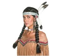Smiffy's Perruque inspirée amérindienne noire, tresses et bandeau à plumes – Halloween, Carnaval