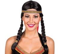 perruque indienne kewanee avec bandeau - boland 85725 Noir G