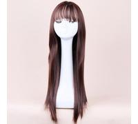 Perruque Japonaise Femme Cheveux Longs Et Raides Perruque Naturelle Noire Longue Frange D'Air Droite